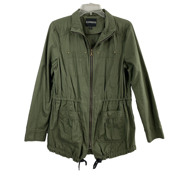 Express Military Green Jacket Womens Small Drawstring Waist & Bottom Lightweight - Picture 1 of 9